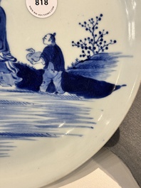 Plat en porcelaine de Chine en bleu et blanc &agrave; d&eacute;cor de 'Wang Xizhi 王羲之', Yongzheng
