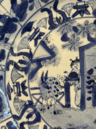 Two Chinese blue and white kraak porcelain dishes with figures, Wanli