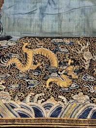 A Chinese gold- and silver-thread-embroidered silk cloth with dragons, Qing