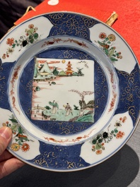 Six Chinese famille verte 'Xie Qin Fang You 攜琴訪友' plates, Kangxi