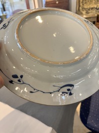 Four Chinese blue and white dishes with floral design, Kangxi/Yongzheng