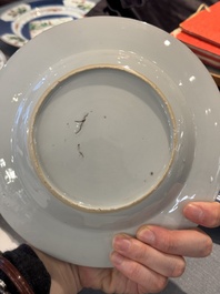 Six Chinese famille verte 'Xie Qin Fang You 攜琴訪友' plates, Kangxi