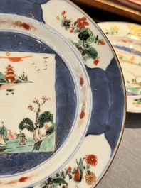 Six Chinese famille verte 'Xie Qin Fang You 攜琴訪友' plates, Kangxi