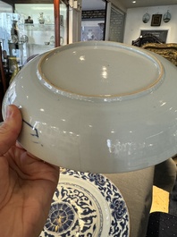 Four Chinese blue and white dishes with floral design, Kangxi/Yongzheng