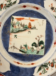 Six Chinese famille verte 'Xie Qin Fang You 攜琴訪友' plates, Kangxi