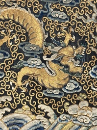A Chinese gold- and silver-thread-embroidered silk cloth with dragons, Qing