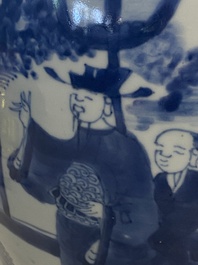 A Chinese blue and white 'Jia Guan Jin Jue 加官晉爵' vase and cover, Transitional period