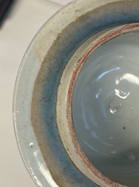 A Chinese blue and white 'Jia Guan Jin Jue 加官晉爵' vase and cover, Transitional period