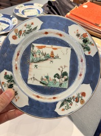 Six Chinese famille verte 'Xie Qin Fang You 攜琴訪友' plates, Kangxi