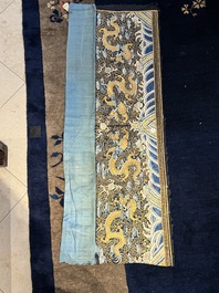 A Chinese gold- and silver-thread-embroidered silk cloth with dragons, Qing