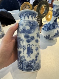 Two pairs of Japanese blue and white vases with figures in a landscape, Edo, 17th C.