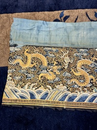 A Chinese gold- and silver-thread-embroidered silk cloth with dragons, Qing