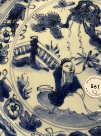 Two Chinese blue and white kraak porcelain dishes with figures, Wanli