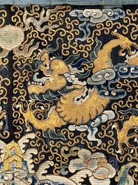 A Chinese gold- and silver-thread-embroidered silk cloth with dragons, Qing