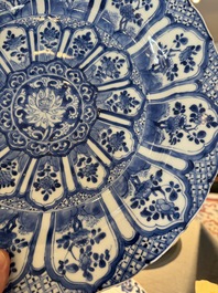 Four Chinese blue and white dishes with floral design, Kangxi/Yongzheng