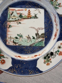 Six Chinese famille verte 'Xie Qin Fang You 攜琴訪友' plates, Kangxi