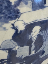 A Chinese blue and white 'Jia Guan Jin Jue 加官晉爵' vase and cover, Transitional period