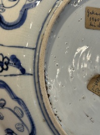Two Chinese blue and white kraak porcelain dishes with figures, Wanli