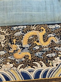 A Chinese gold- and silver-thread-embroidered silk cloth with dragons, Qing