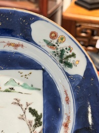 Six Chinese famille verte 'Xie Qin Fang You 攜琴訪友' plates, Kangxi