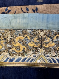 A Chinese gold- and silver-thread-embroidered silk cloth with dragons, Qing