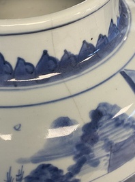 A Chinese blue and white 'Jia Guan Jin Jue 加官晉爵' vase and cover, Transitional period