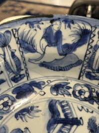 Two Chinese blue and white kraak porcelain dishes with figures, Wanli