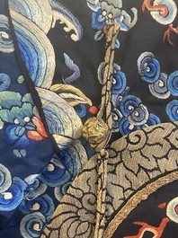 A Chinese gold thread embroidered blue-ground silk 'dragon' robe, 19th C.