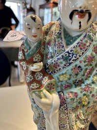 Three Chinese famille rose figures of star gods, seal marks, 19/20th C.