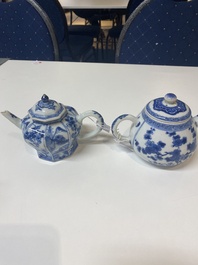 Two Chinese blue and white ewers and two teapots, Kangxi