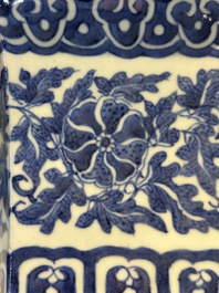 Two Chinese qianjiang cai hat stands, a blue and white jardiniere on stand, a famille rose vase and a covered vase, 19/20th C.
