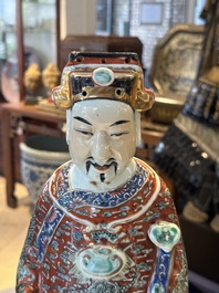 Three Chinese famille rose figures of star gods, seal marks, 19/20th C.
