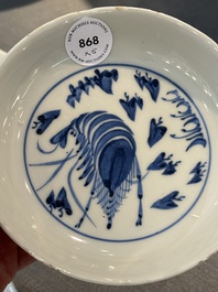 Five Chinese blue and white ko-sometsuke &lsquo;prawn&rsquo; plates for the Japanese market, Tianqi