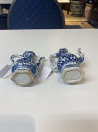 Two Chinese blue and white ewers and two teapots, Kangxi