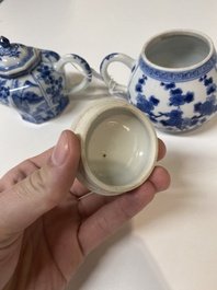Two Chinese blue and white ewers and two teapots, Kangxi