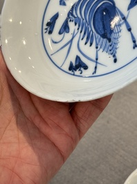 Five Chinese blue and white ko-sometsuke &lsquo;prawn&rsquo; plates for the Japanese market, Tianqi