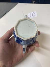 Two Chinese blue and white ewers and two teapots, Kangxi