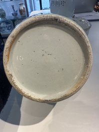 A Chinese famille rose covered bowl, a vase and a blue and white celadon-ground jar, 19/20th C.