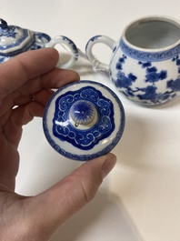 Two Chinese blue and white ewers and two teapots, Kangxi