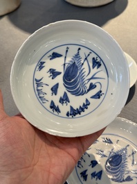 Five Chinese blue and white ko-sometsuke &lsquo;prawn&rsquo; plates for the Japanese market, Tianqi