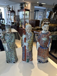 Three Chinese famille rose figures of star gods, seal marks, 19/20th C.