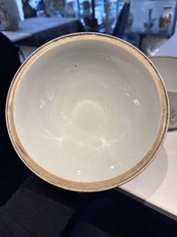 A Chinese famille rose covered bowl, a vase and a blue and white celadon-ground jar, 19/20th C.