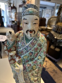Three Chinese famille rose figures of star gods, seal marks, 19/20th C.