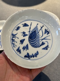 Five Chinese blue and white ko-sometsuke &lsquo;prawn&rsquo; plates for the Japanese market, Tianqi