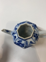 Two Chinese blue and white ewers and two teapots, Kangxi