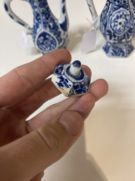 Two Chinese blue and white ewers and two teapots, Kangxi