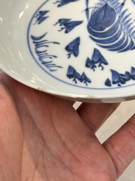 Five Chinese blue and white ko-sometsuke &lsquo;prawn&rsquo; plates for the Japanese market, Tianqi