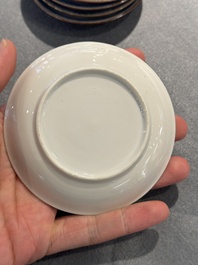 12 Chinese blue and white cups and 13 saucers, including capucin-brown glazed, Kangxi/Qianlong