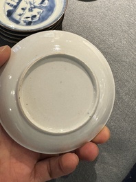 12 Chinese blue and white cups and 13 saucers, including capucin-brown glazed, Kangxi/Qianlong