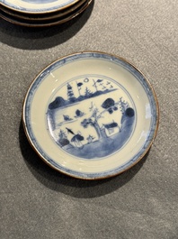 12 Chinese blue and white cups and 13 saucers, including capucin-brown glazed, Kangxi/Qianlong